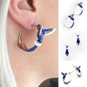 Hummingbird Blue Gold Earrings